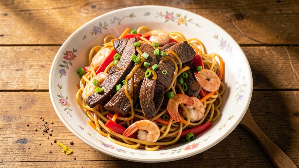 Beef and Shrimp Lo Mein Recipe: Wok-Fired Crunch With Silky Soy-Ginger Noodles