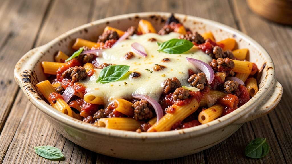 Baked Ziti Recipe with Ground Beef and Sausage: Cheesy Crust and Meat-Packed Layers