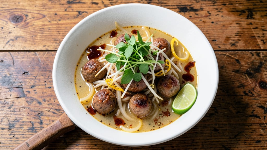 Beef Ball Pho Recipe: Wok-Sear Crisp Beef Balls in Fragrant Ginger Broth