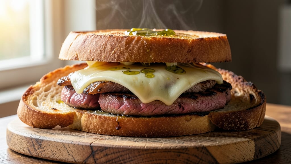 Asiago Roast Beef Sandwich Recipe: Sharp Cheese Melted Over Toasted Baguette Slices