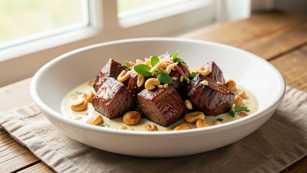 Beef and Cashew Nuts Recipe: Crunchy Nutty Bites in Creamy Coconut Broth
