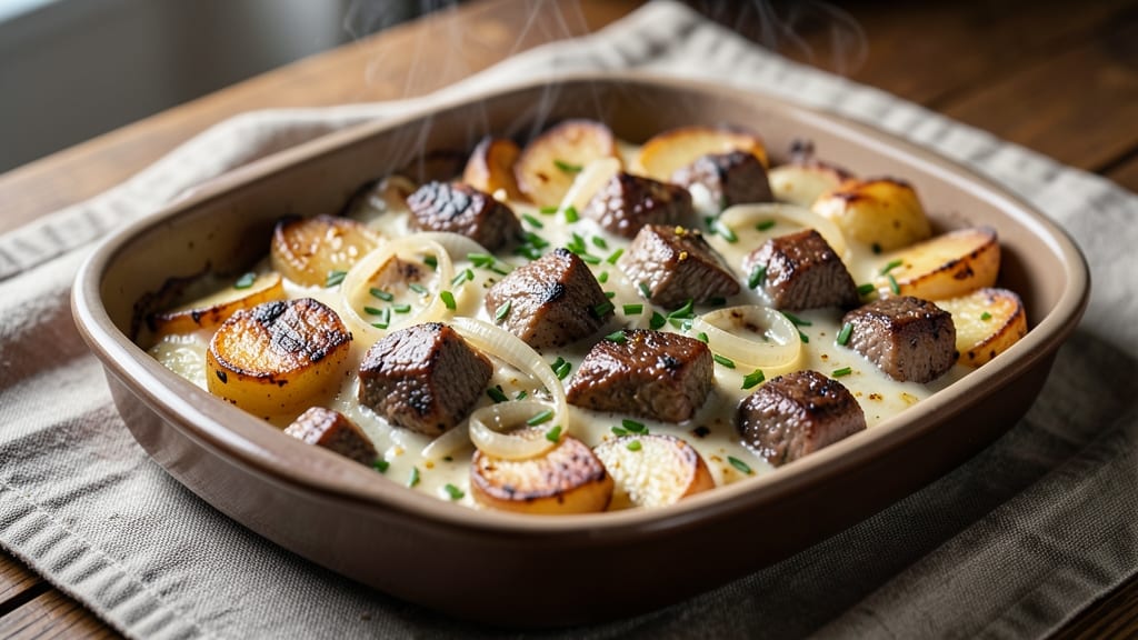 Beef and Potato Au Gratin Recipe: Crispy Top, Silky Cheese Layers