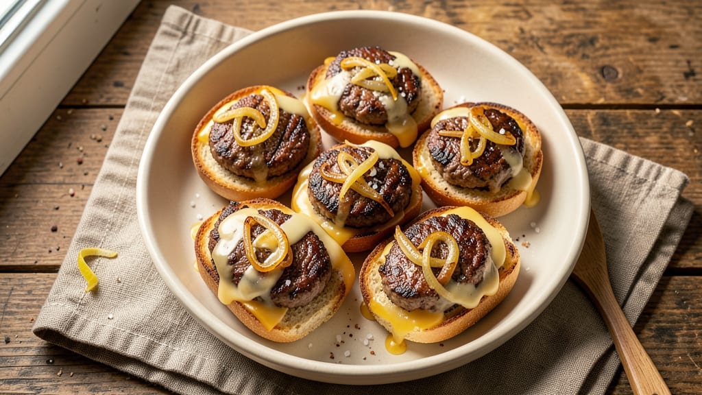 Beef and Cheese Sliders Recipe: Mini Burgers With Caramelized Onions and Toasted Buns