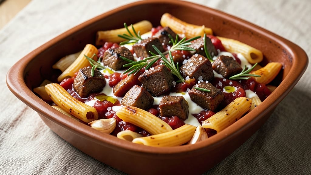 Baked Beef Rigatoni Recipe: Rich Tomato-Braised Pasta with Tender Meat Threads