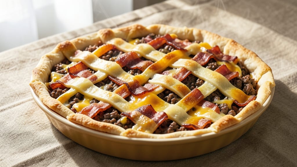 Beef Bacon and Cheese Pie Recipe: Crispy Top, Gooey Layers, One-Pan Magic