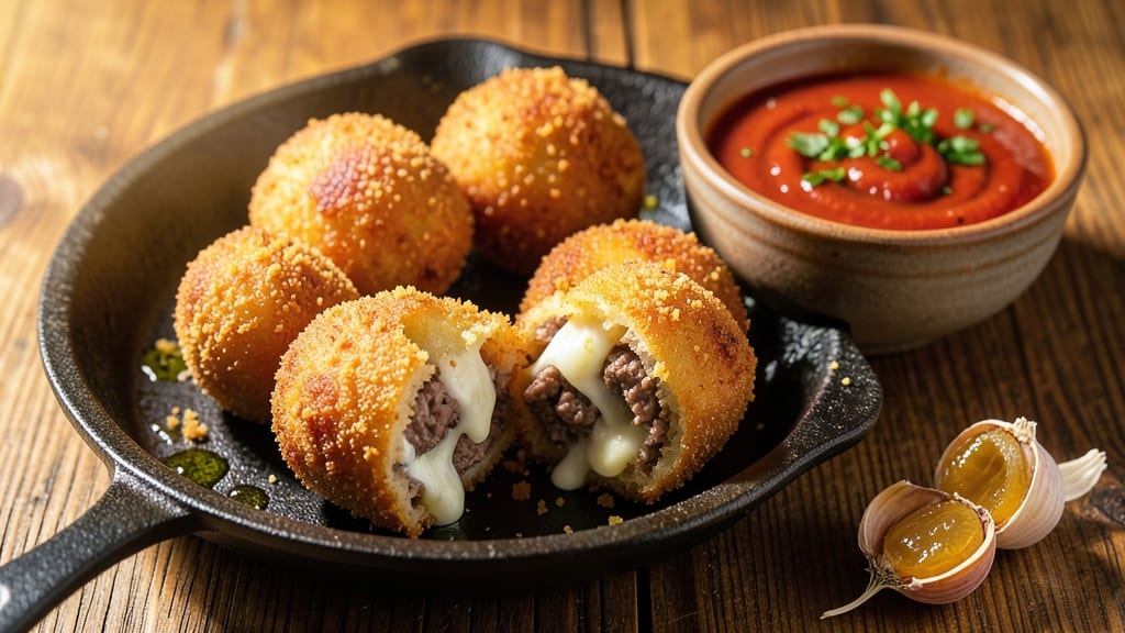 Beef Arancini Recipe: Golden Fried Bites With Herby Ragù Hearts