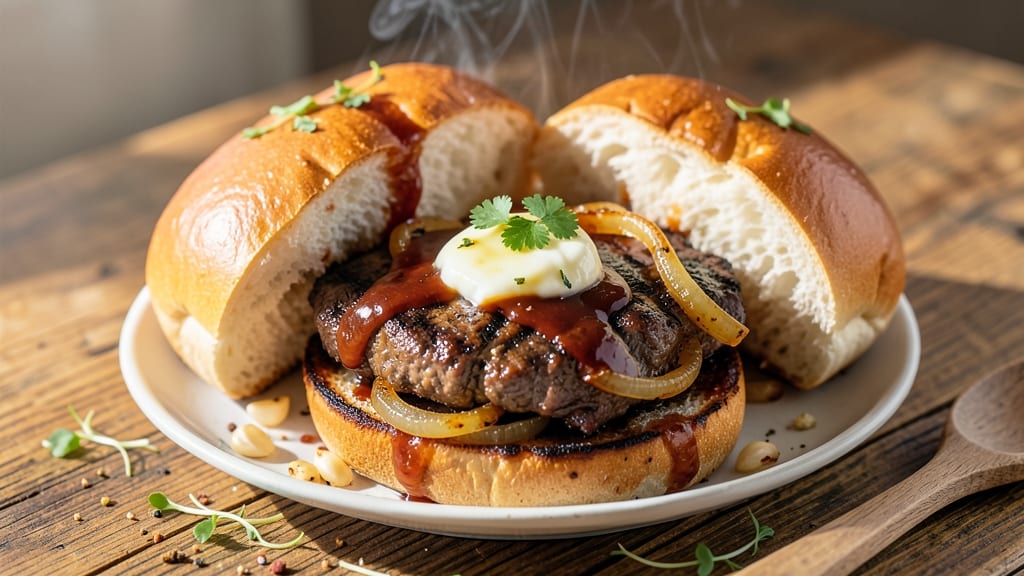 Barbecue Beef On A Bun Recipe: Juicy Smash Burgers With Caramelized Onions
