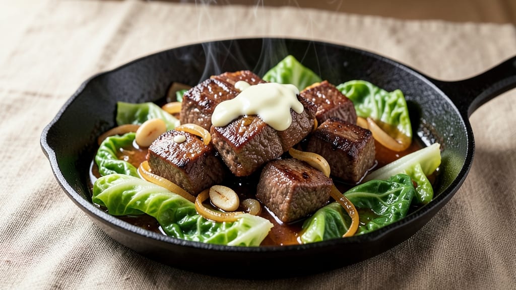 Beef and Cabbage Keto Recipe: Crispy Sautéed Cabbage With Rich Beef Stew