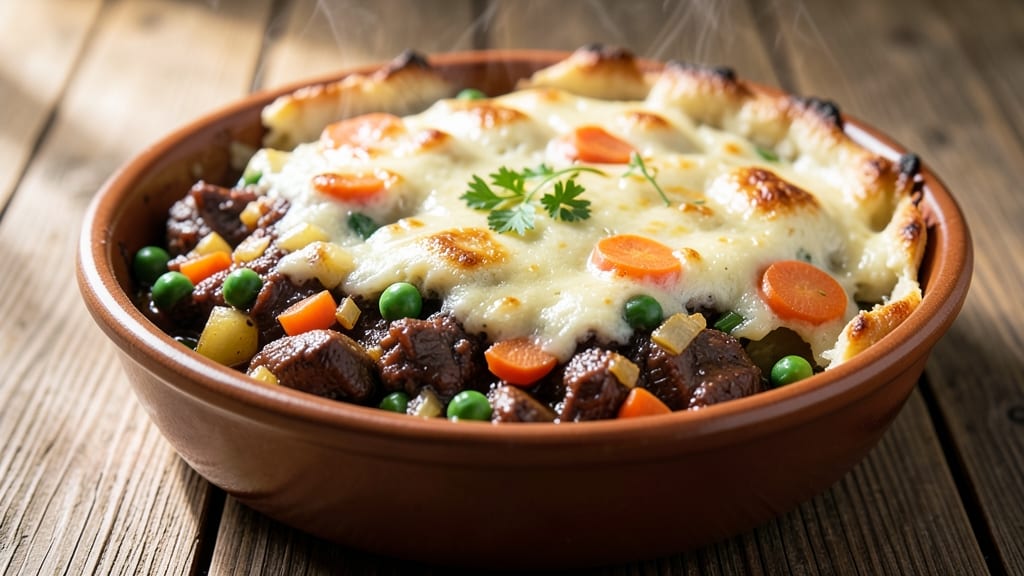 Beef and Potato Shepherd's Pie Recipe: Crispy Top, Savory Meat and Veggie Filling