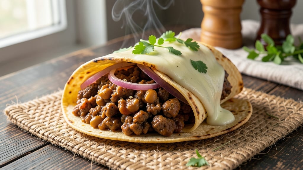 Beef and Refried Bean Burritos Recipe: Crispy Tortilla Wraps with Melty Cheese Rivers