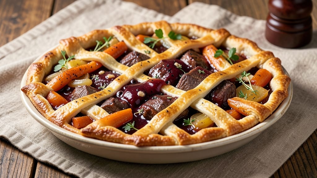 Beef and Burgundy Pie Recipe: Deep Wine-Reduced Crust With Buttery Meat Layers