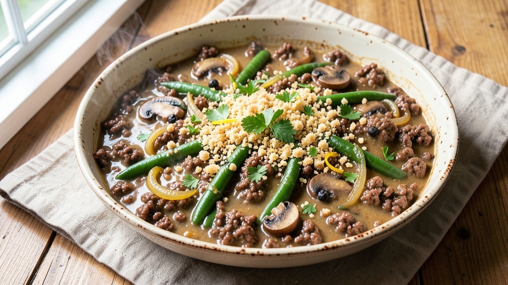 Beef and Green Bean Casserole Recipe: Crispy Top, Creamy Comfort in One Dish