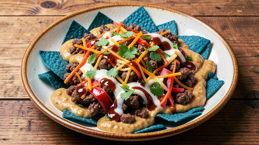 Beef Bean Cheese Nachos Recipe: Crunchy Tortilla Bites with Melty Triple Cheese Rivers