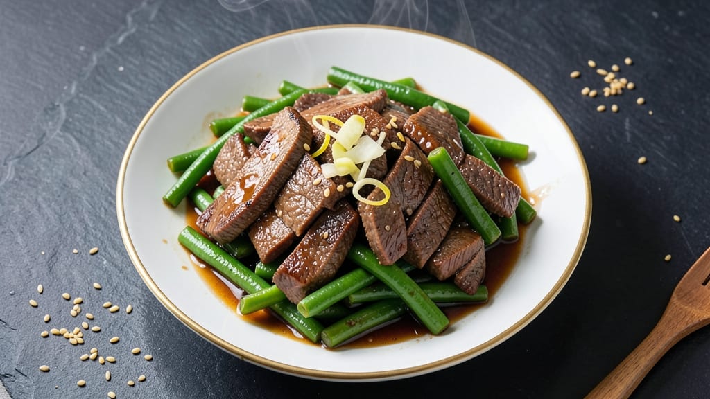 Beef and Green Beans Chinese Recipe: Stir-Fried Crisp-Tender Beef with Fragrant Ginger-Soy Sauce