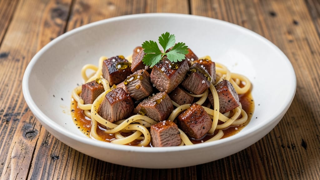Beef and Homemade Egg Noodles Recipe: Silky Noodles Hugging Savory Beef Bites