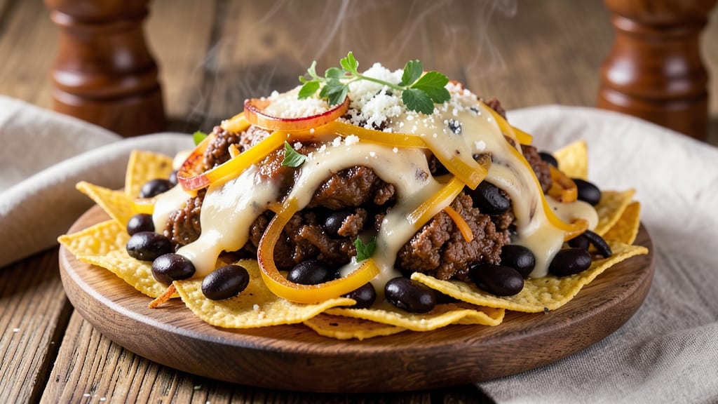 Beef and Bean Nachos Recipe: Crispy Tortilla Bites Loaded With Melty Cheese Rivers