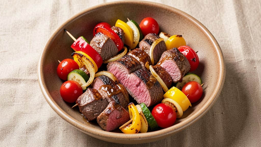 Beef and Vegetable Kabobs Recipe: Char-Grilled Skewers With Caramelized Edges